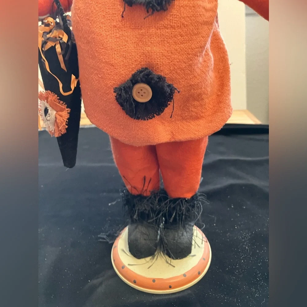 Handmade Halloween Pumpkin Cloth Figurine 15” Happy Pumpkin Head